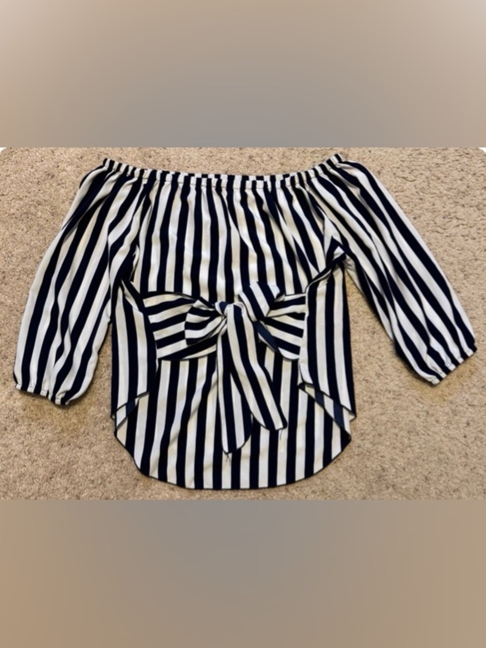 SHEIN Black and White Striped Off-Shoulder Bow Front Top